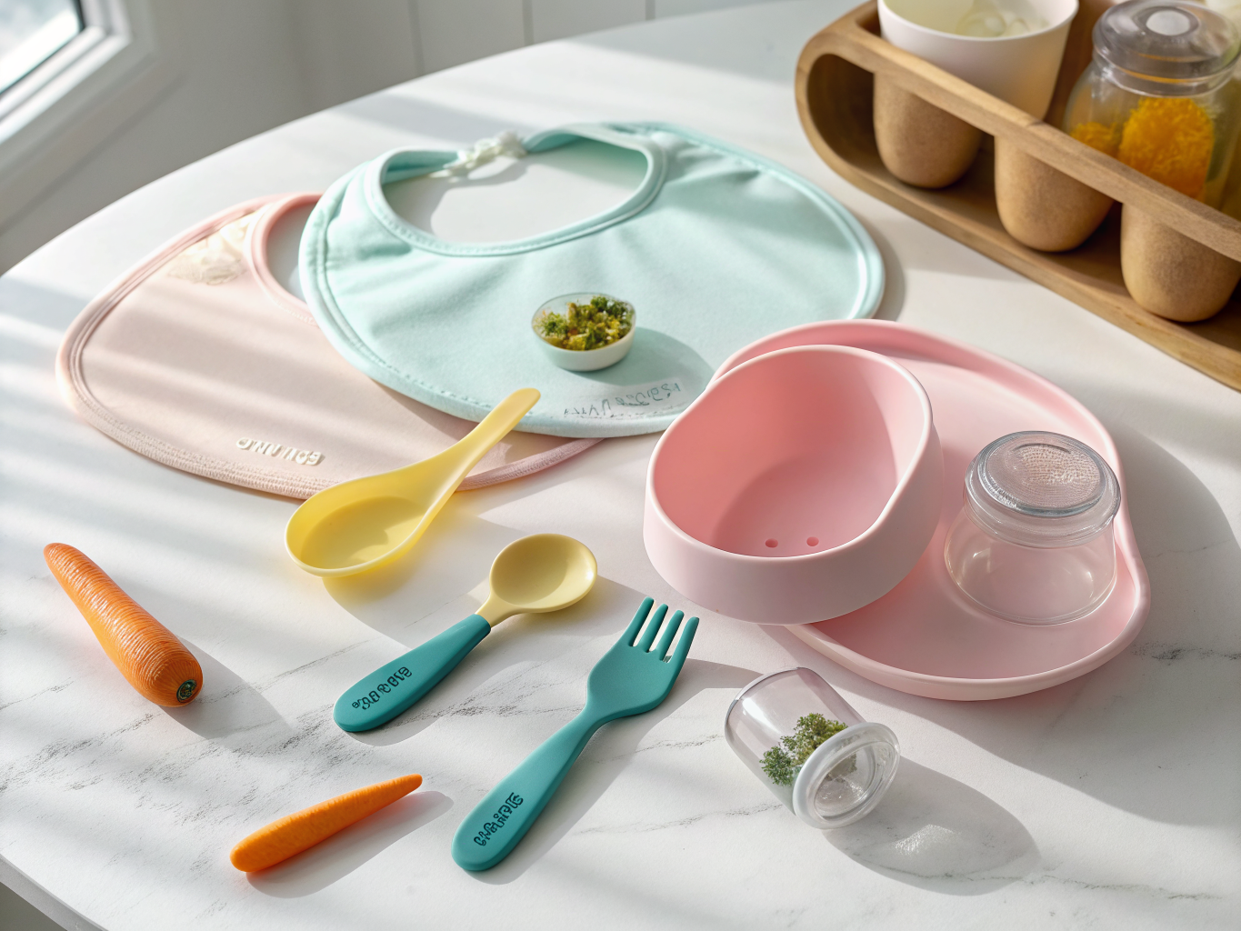 Ergonomic silicone baby feeding spoons and suction bowls